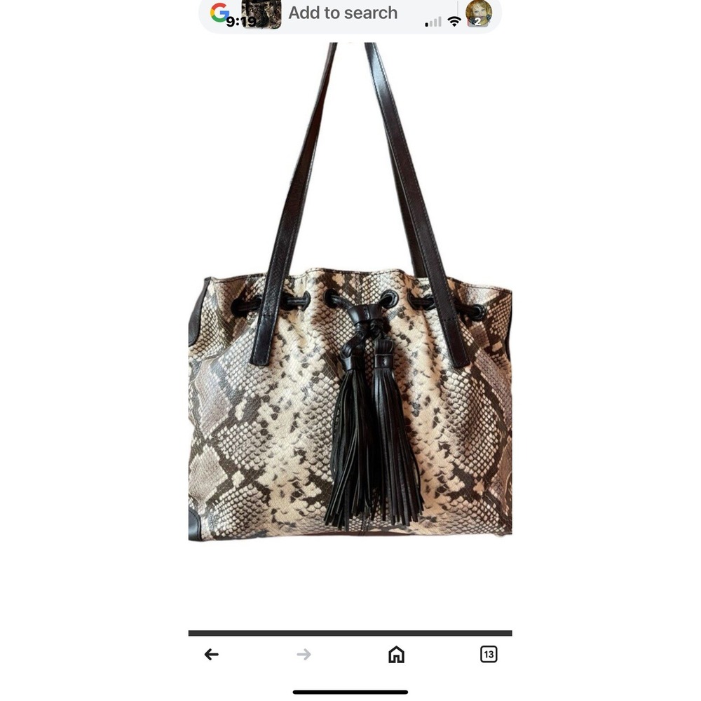 Patricia Nash Leather Drawstring Tassel Witney Tote Bag - White Python Snake